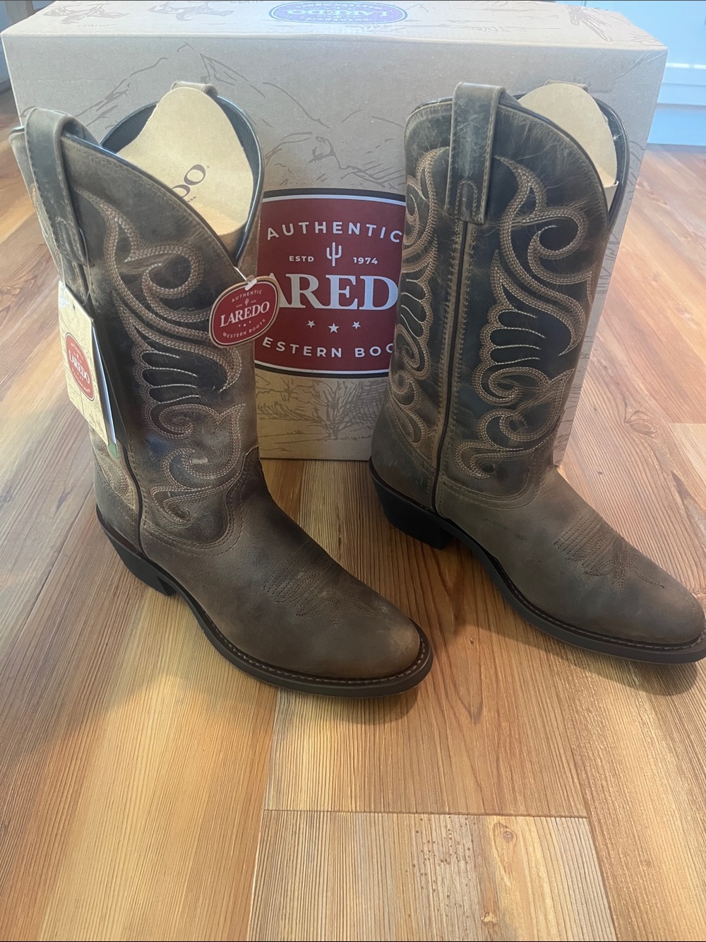 Laredo Brown Distressed Leather Womens Western Cowboy Boots